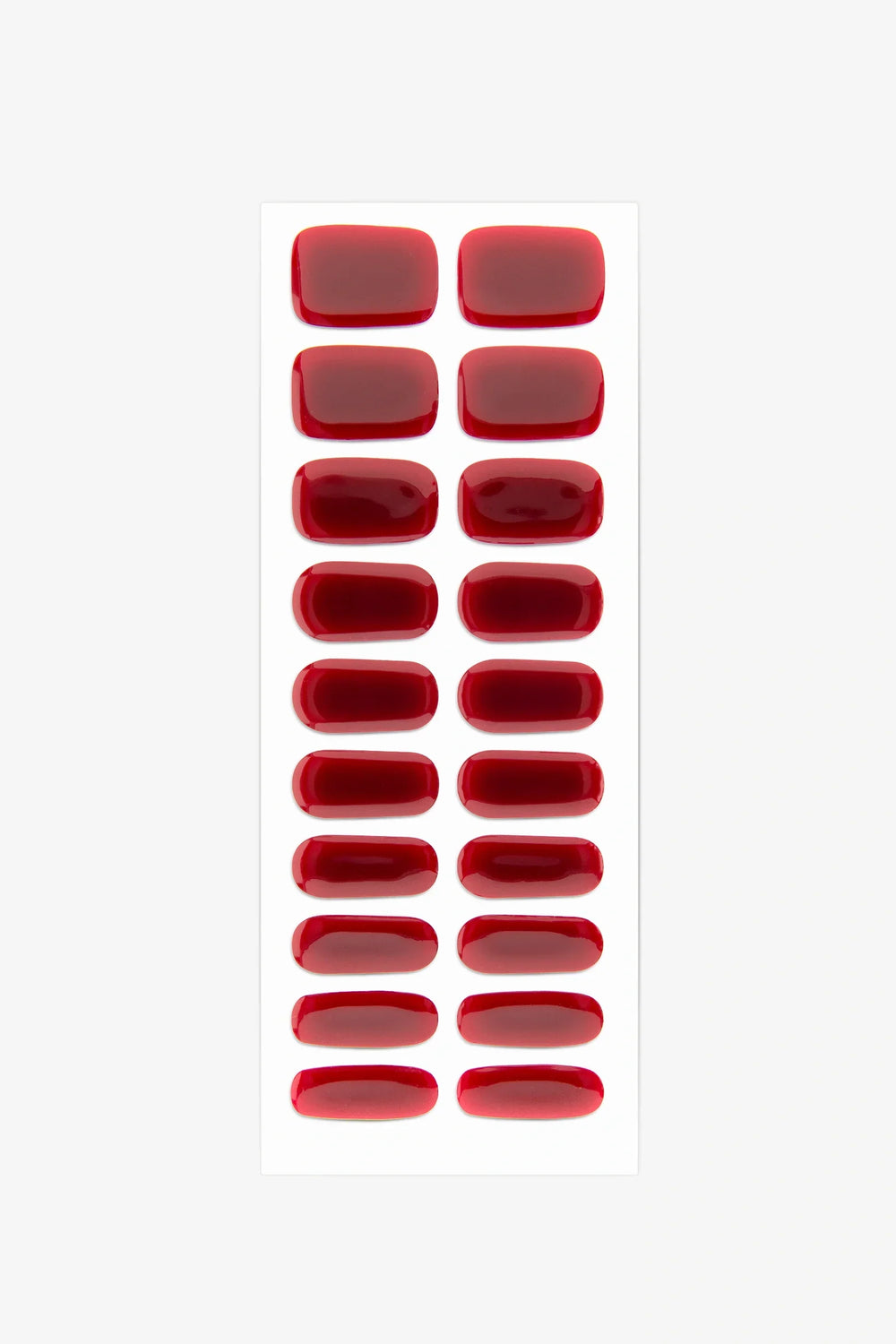 Full sheet of Dark Cherry Jam UV-free gel nail stickers displaying various sizes on a white background.