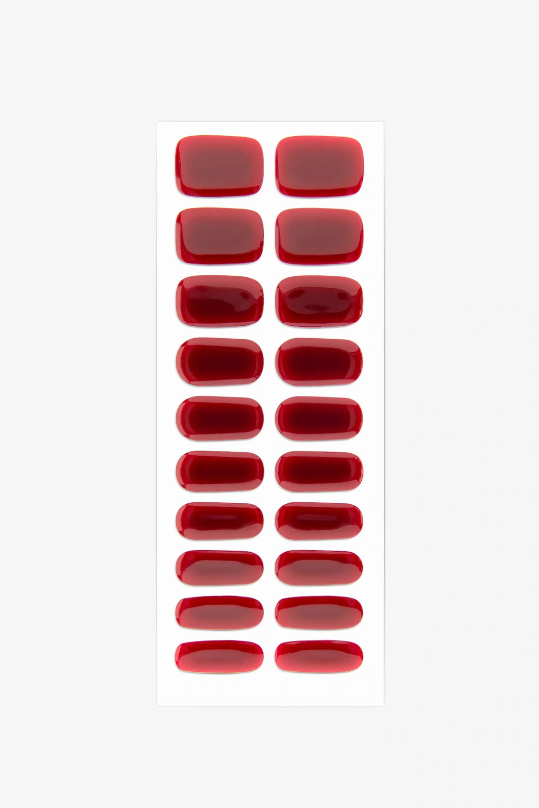 Full sheet of Dark Cherry Jam UV-free gel nail stickers displaying various sizes on a white background.