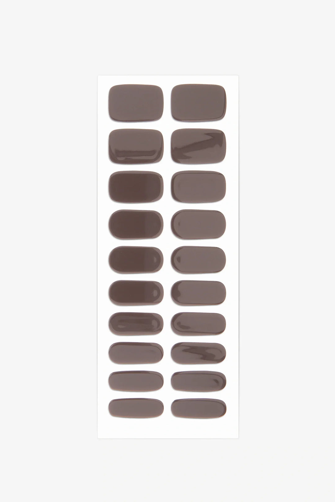 Full sheet of Dark Truffle semi-cured gel nail stickers displaying various sizes on a white background.