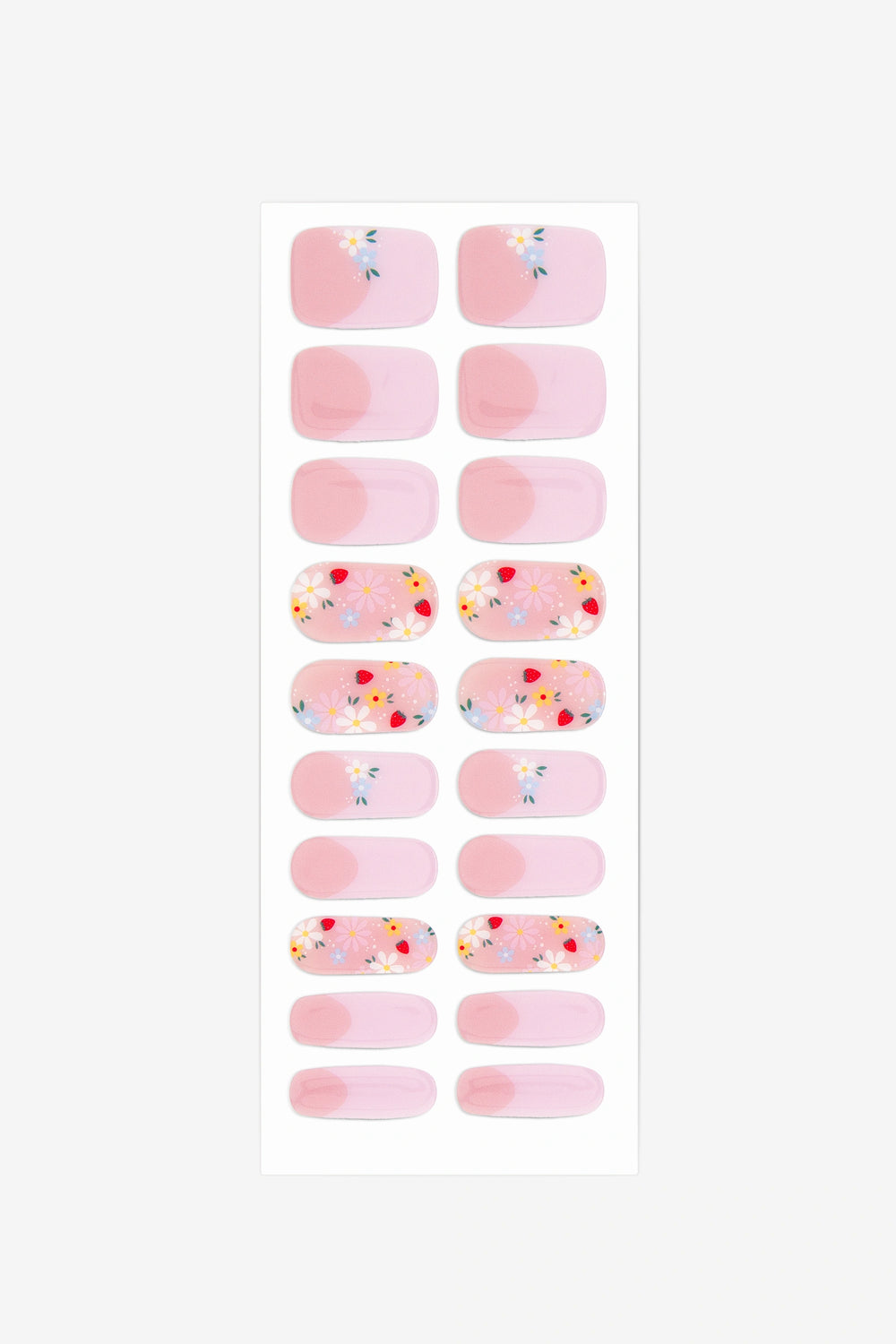 Full sheet of French Bloom semi-cured gel nail stickers displaying various sizes on a white background.