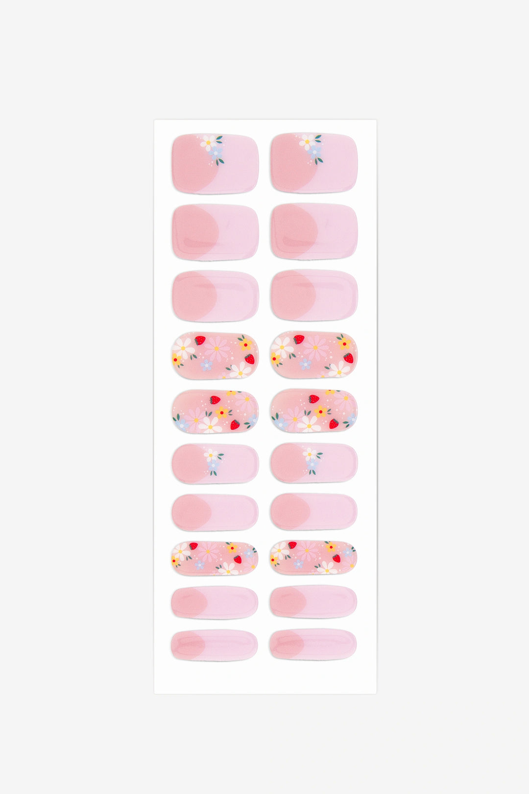 Full sheet of French Bloom semi-cured gel nail stickers displaying various sizes on a white background.