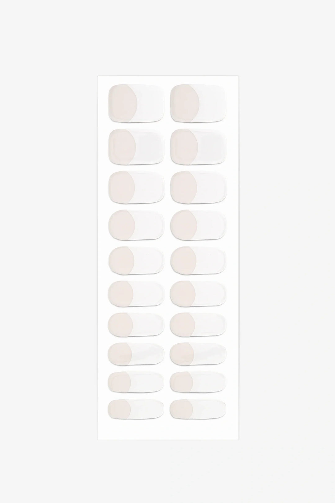 Full sheet of French Linen semi-cured gel nail stickers displaying various sizes on a white background.