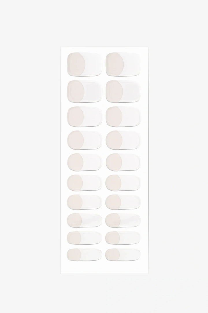 Full sheet of French Linen semi-cured gel nail stickers displaying various sizes on a white background.