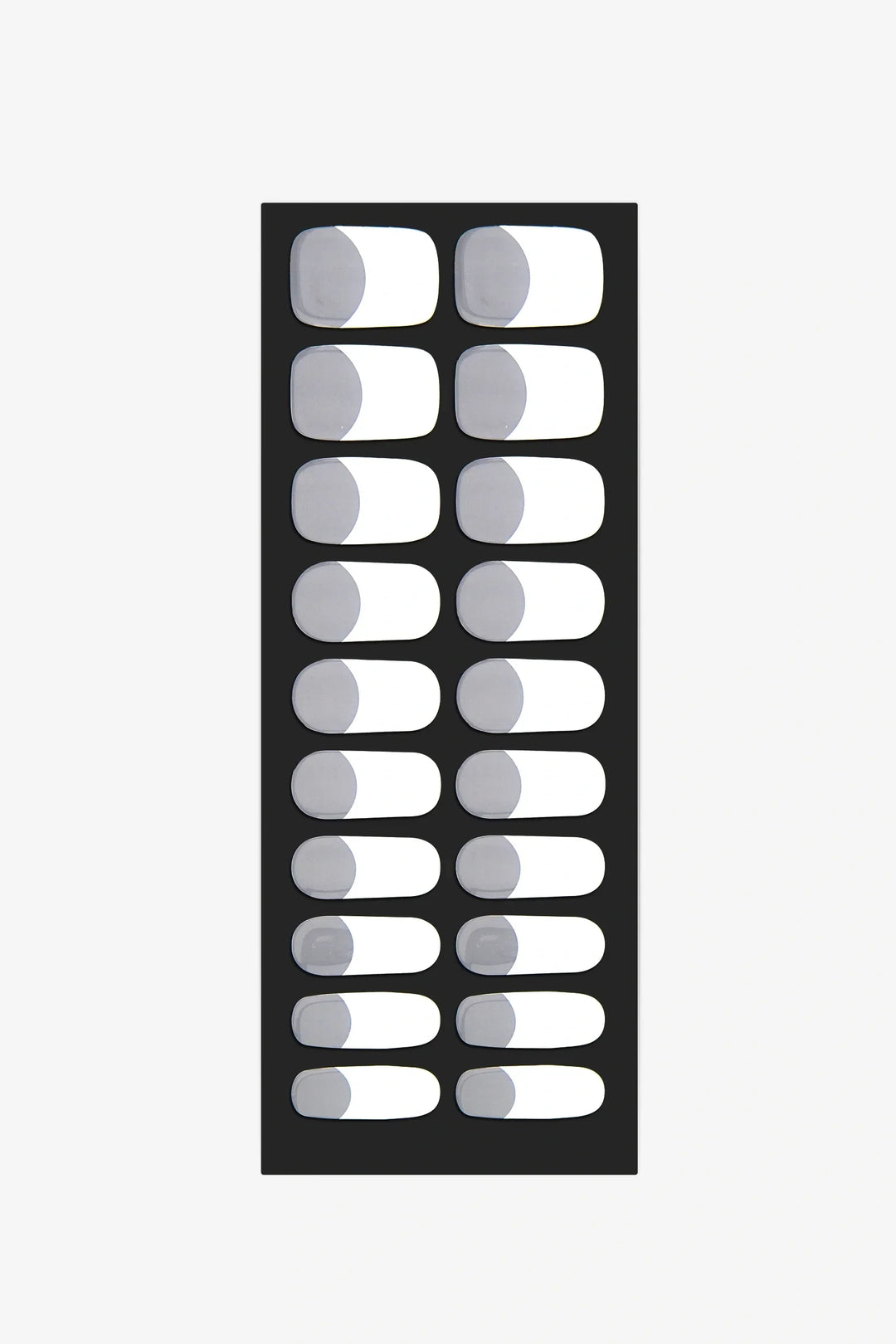 Full sheet of French Linen semi-cured gel nail stickers displaying various sizes on a black background.