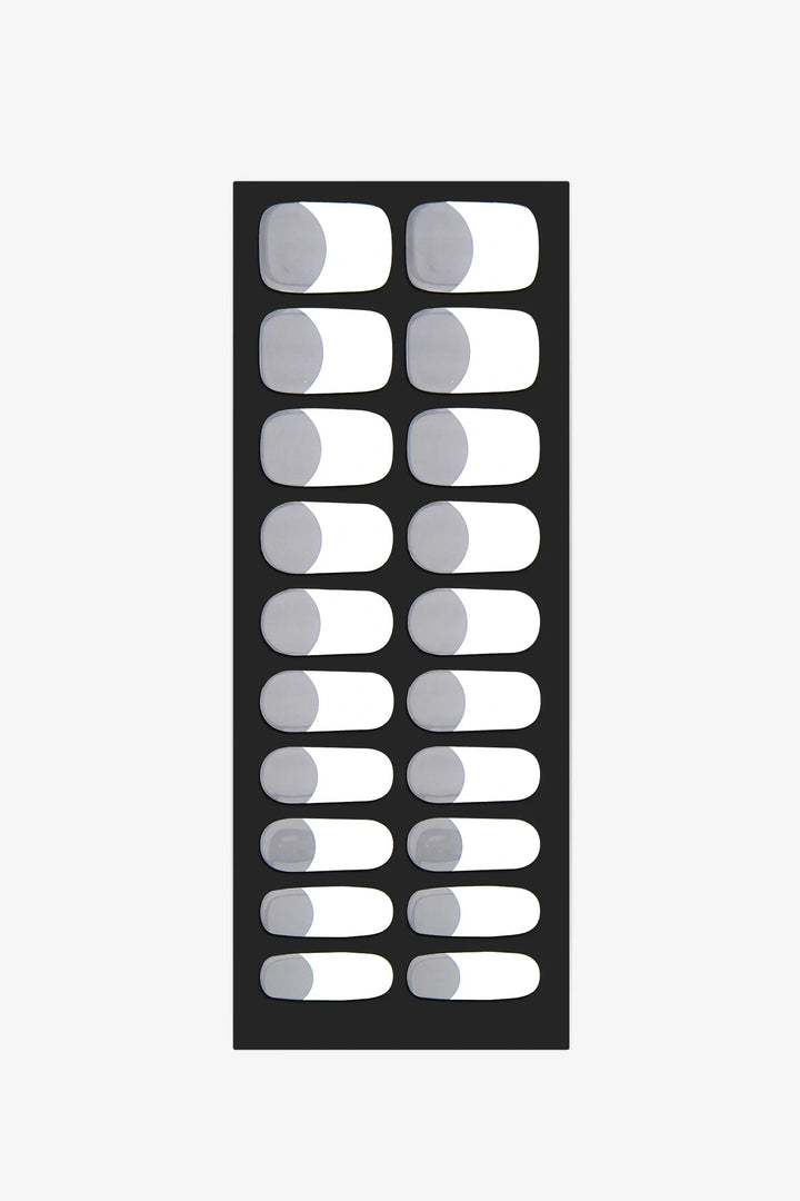 Full sheet of French Linen semi-cured gel nail stickers displaying various sizes on a black background.