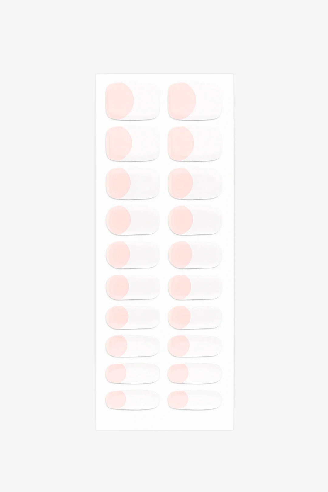 Full sheet of French Tips UV-free gel nail stickers displaying various sizes on a white background.