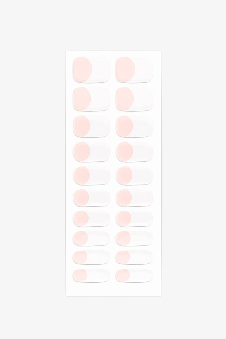 Full sheet of French Tips UV-free gel nail stickers displaying various sizes on a white background.