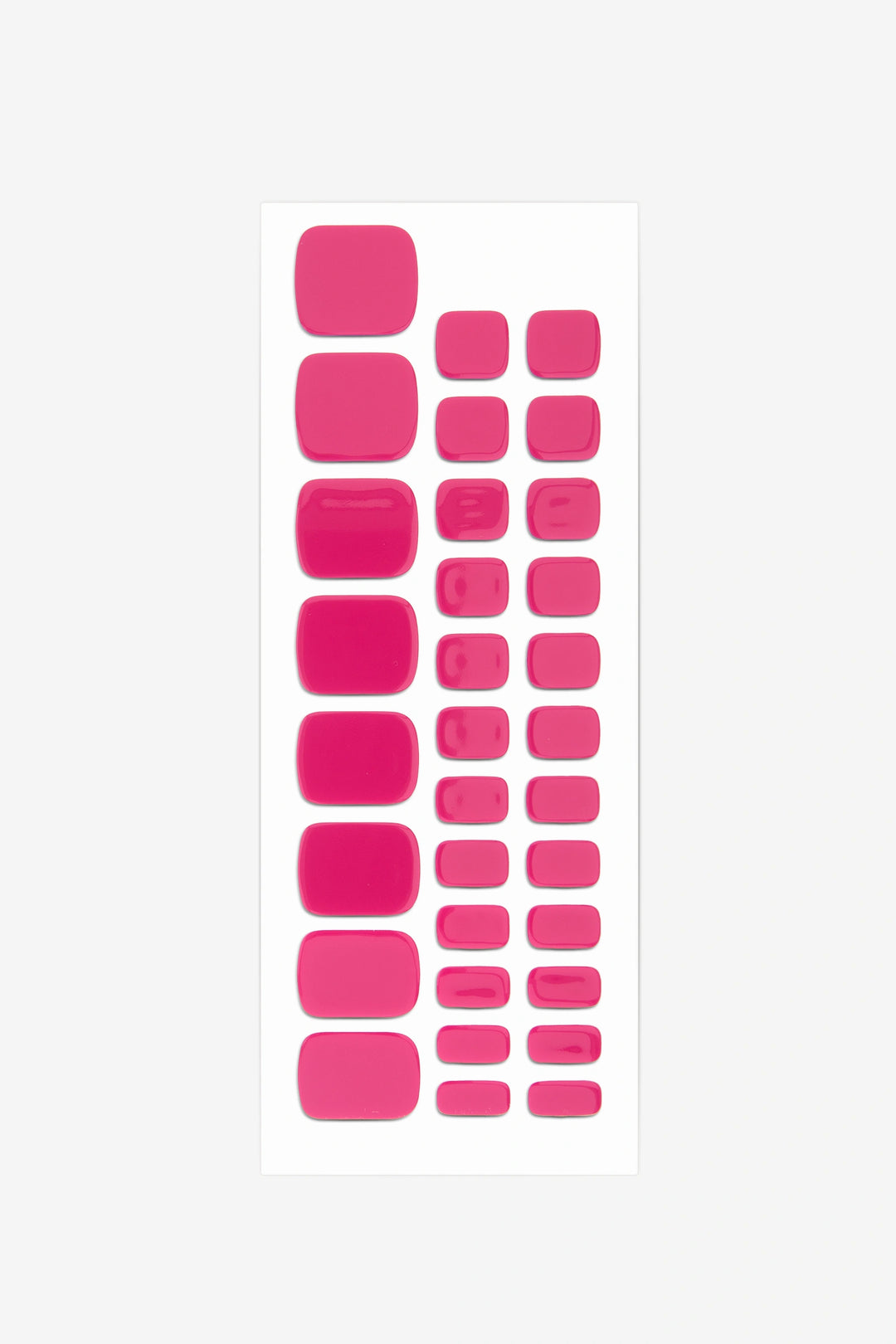 Full sheet of Hot Pink semi-cured gel toenail stickers displaying various sizes on a white background.