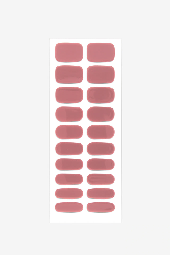 Full sheet of Light Rose Pink UV-free gel nail stickers displaying various sizes on a white background.