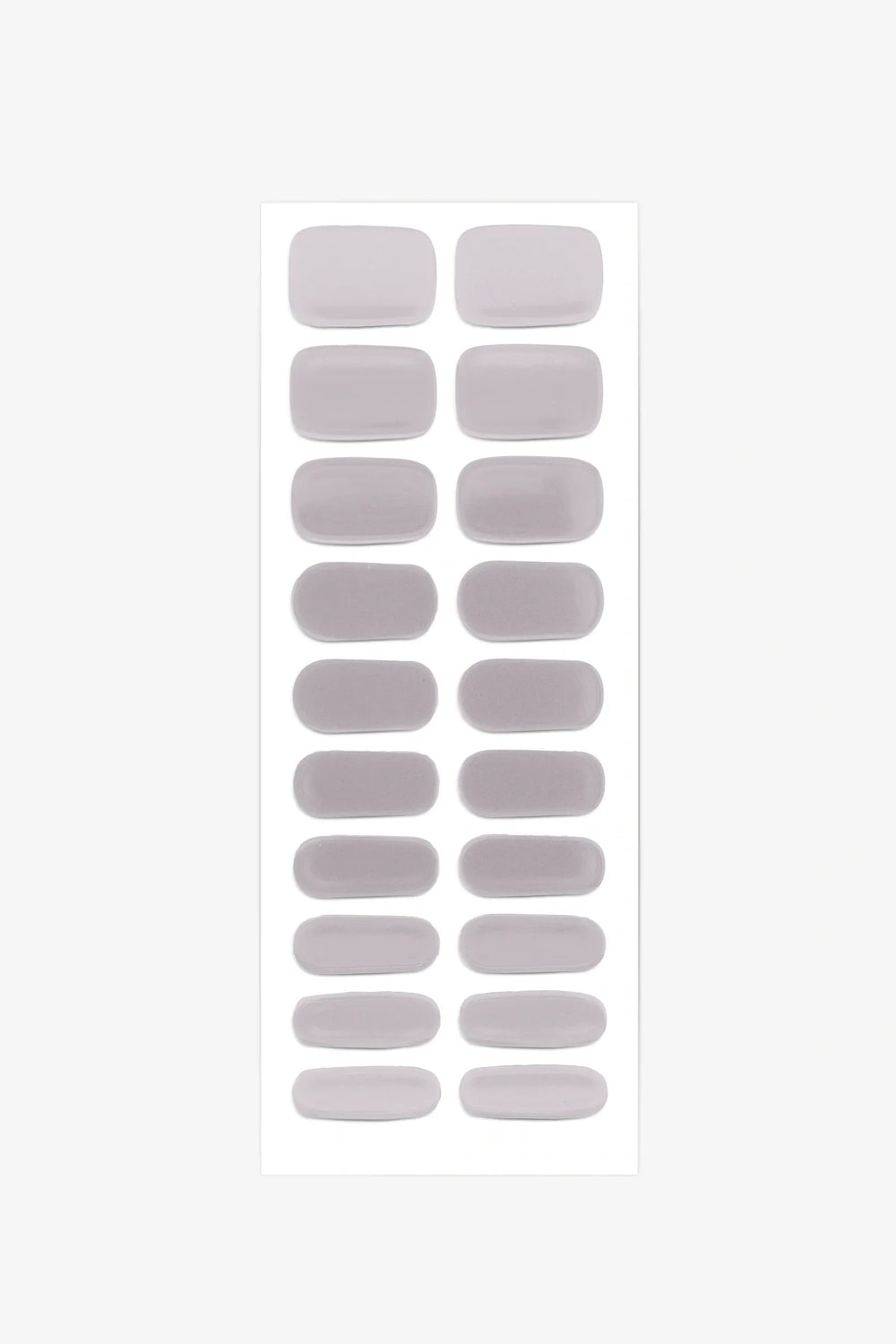 Full sheet of Metallic Silver semi-cured gel nail stickers displaying various sizes on a white background.