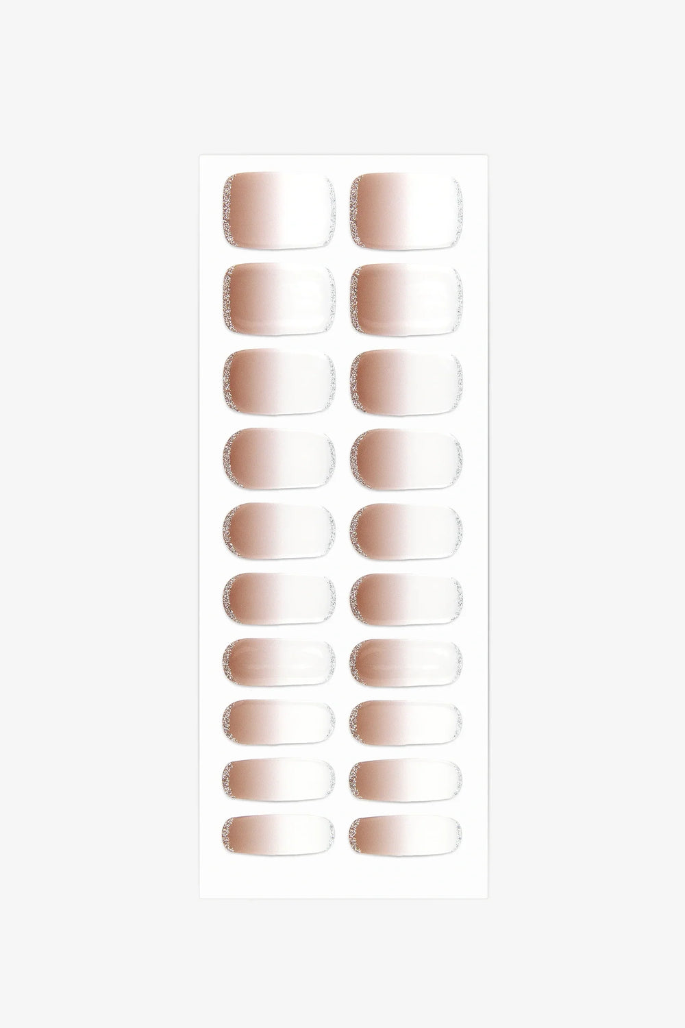 Full sheet of Milk Latte semi-cured gel nail stickers displaying various sizes on a white background.