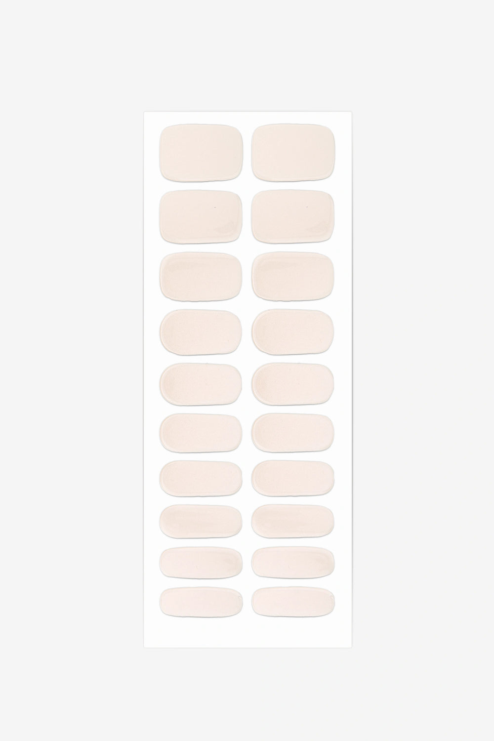 Full sheet of Natural Beige semi-cured gel nail stickers displaying various sizes on a white background.