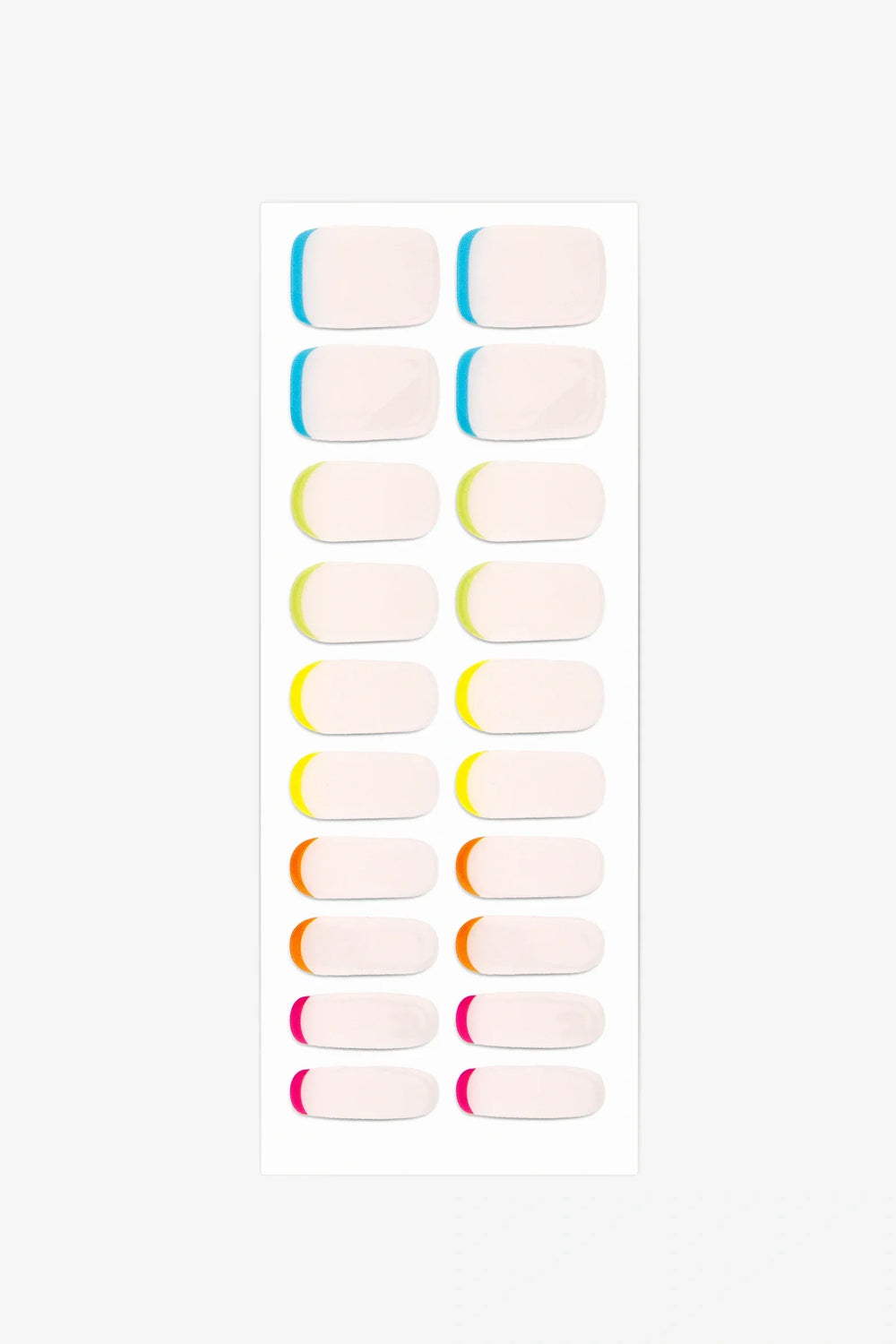 Full sheet of Neon Cuticle Cuff semi-cured gel nail stickers displaying various sizes on a white background.