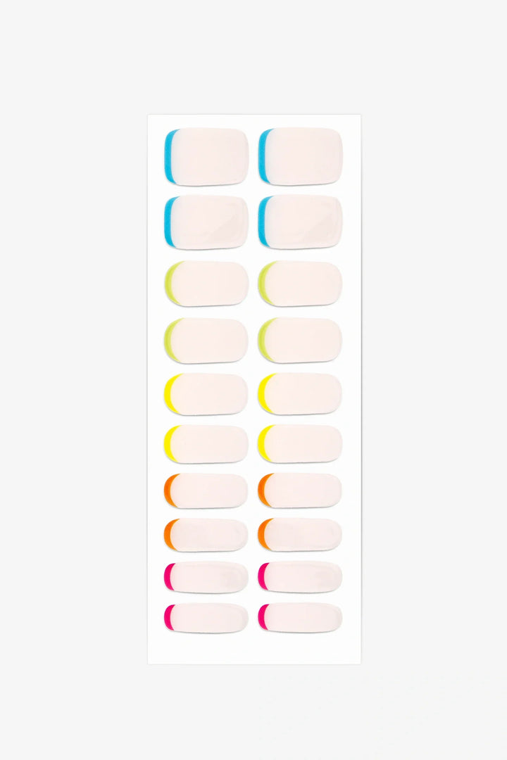 Full sheet of Neon Cuticle Cuff semi-cured gel nail stickers displaying various sizes on a white background.