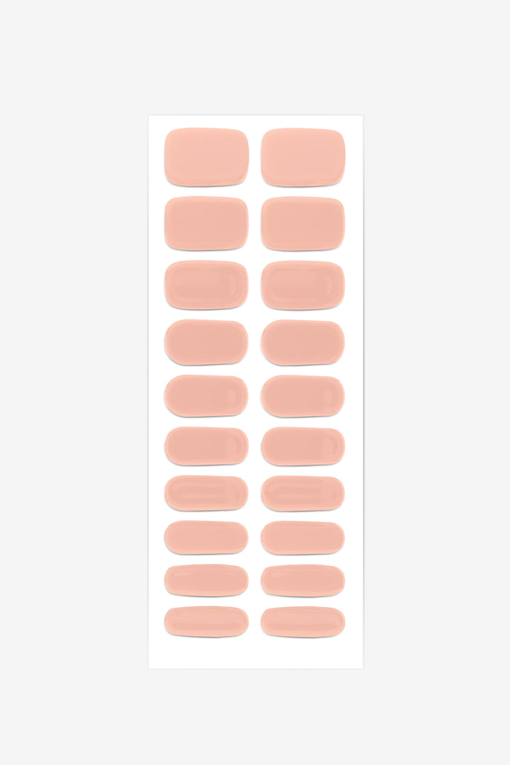 Full sheet of Nude Peach semi-cured gel nail stickers displaying various sizes on a white background.