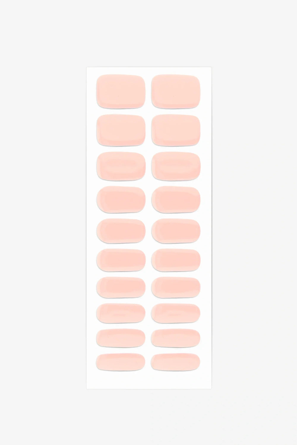 Full sheet of Peach Glaze UV-free gel nail stickers displaying various sizes on a white background.
