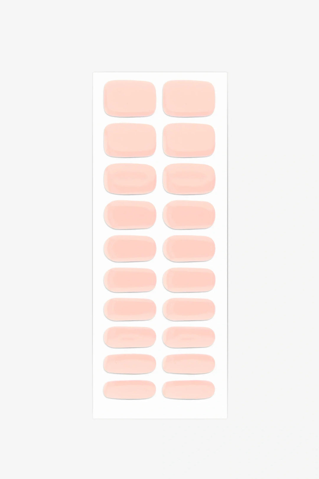 Full sheet of Peach Glaze UV-free gel nail stickers displaying various sizes on a white background.