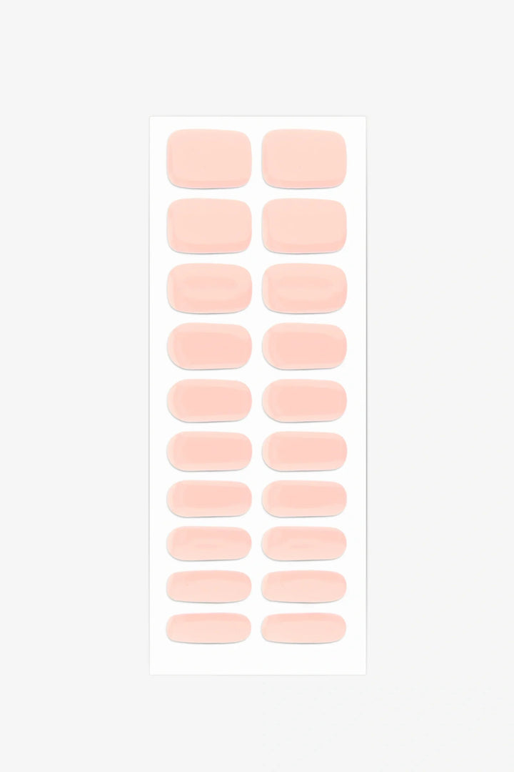 Full sheet of Peach Glaze UV-free gel nail stickers displaying various sizes on a white background.