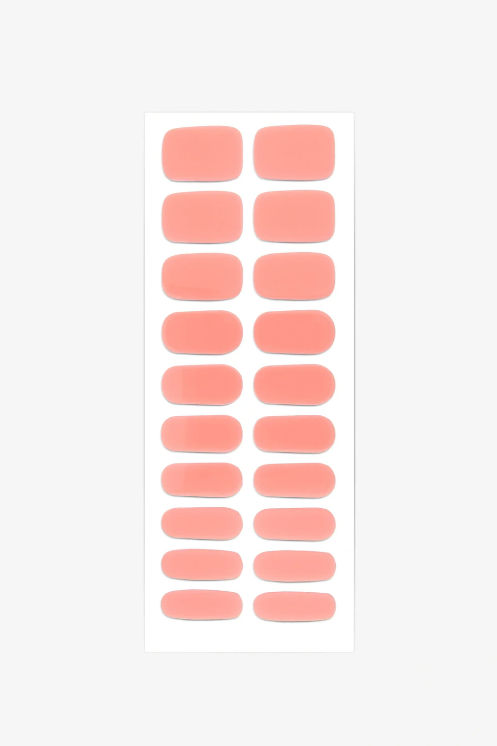 Full sheet of Perfect Peach semi-cured gel nail stickers displaying various sizes on a white background.