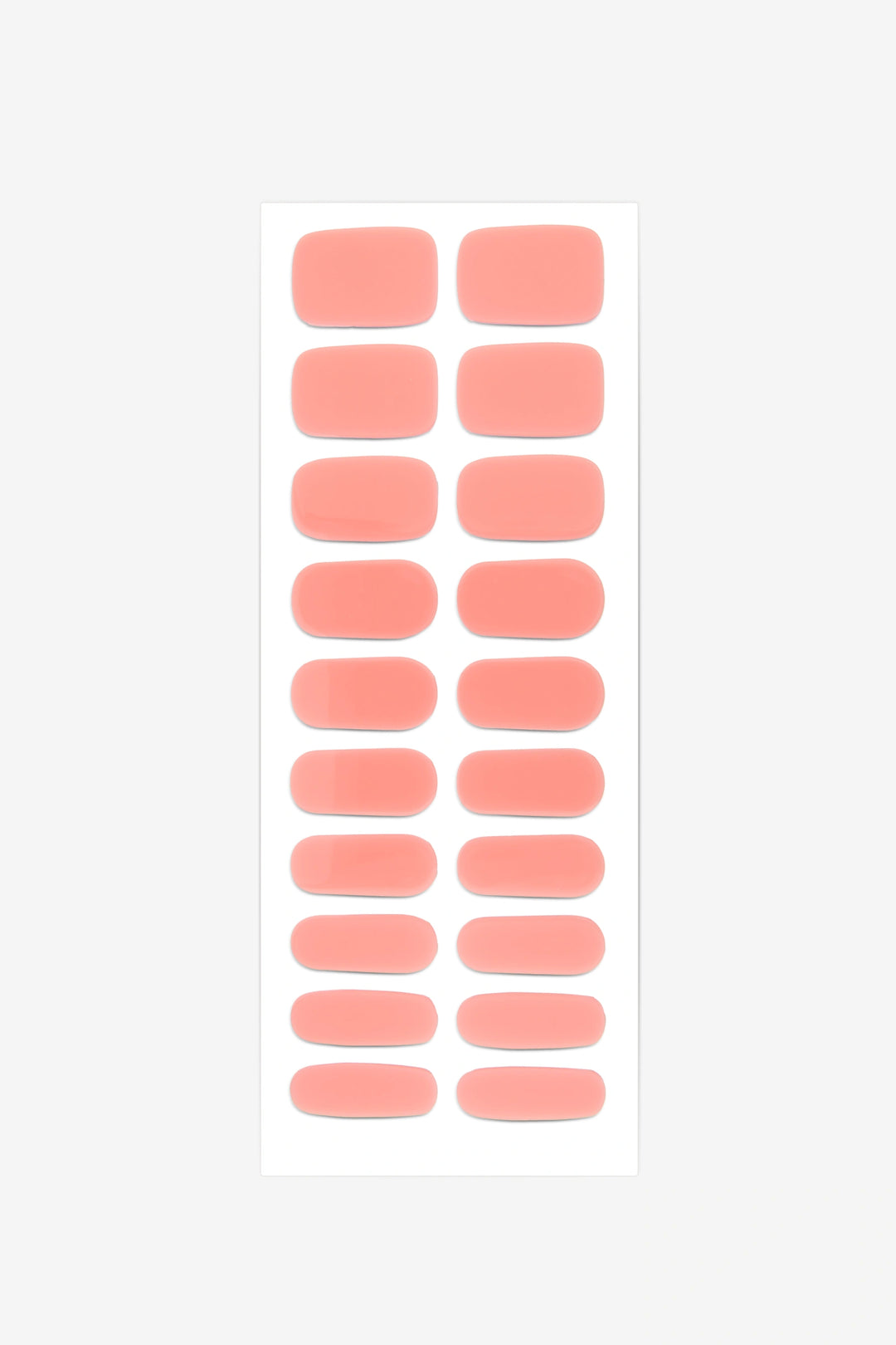 Full sheet of Perfect Peach semi-cured gel nail stickers displaying various sizes on a white background.