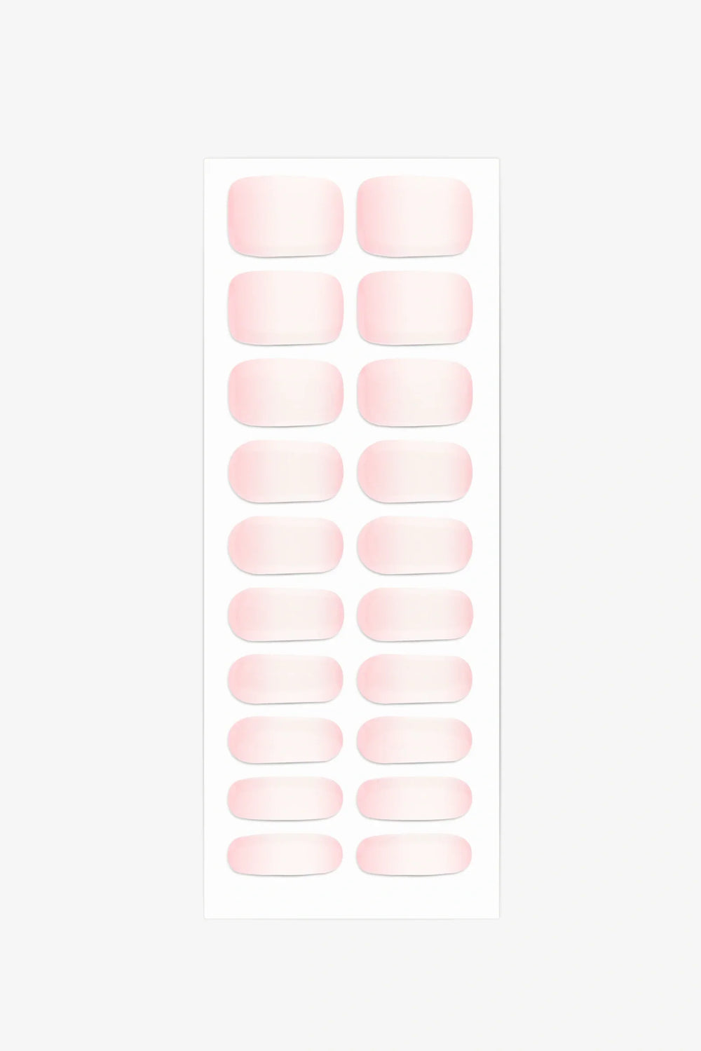 Full sheet of Pienk Melkie UV-free gel nail stickers displaying various sizes on a white background.