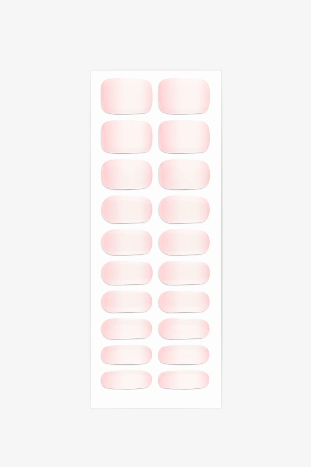 Full sheet of Pienk Melkie UV-free gel nail stickers displaying various sizes on a white background.