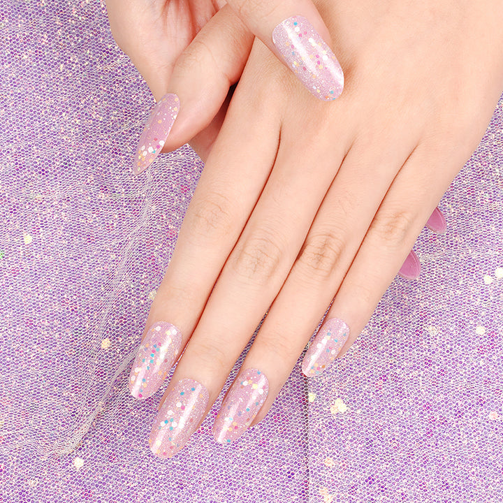 Pink & Glitter Glow In The Dark Gel Nail Strips