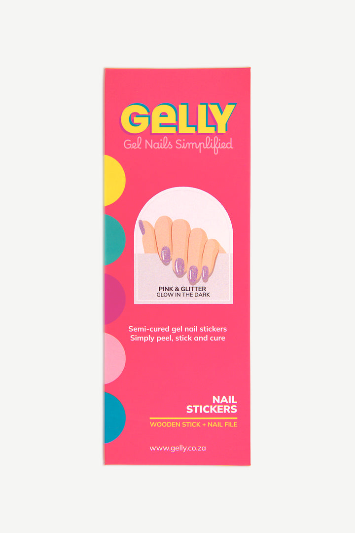 Pink & Glitter Glow In The Dark Gel Nail Stickers