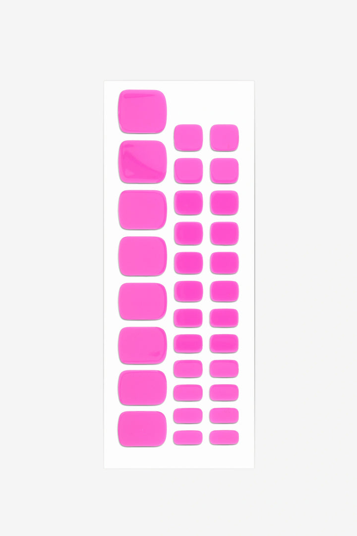 Full sheet of Pink Bubblegum semi-cured gel toenail stickers displaying various sizes on a white background.