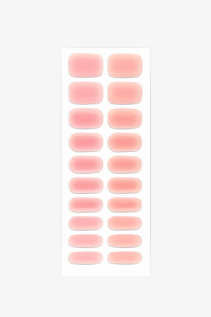 Full sheet of Pink Rose UV-free gel nail stickers displaying various sizes on a white background.