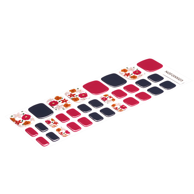 Red & Navy Flowers Gel Toenail Stickers