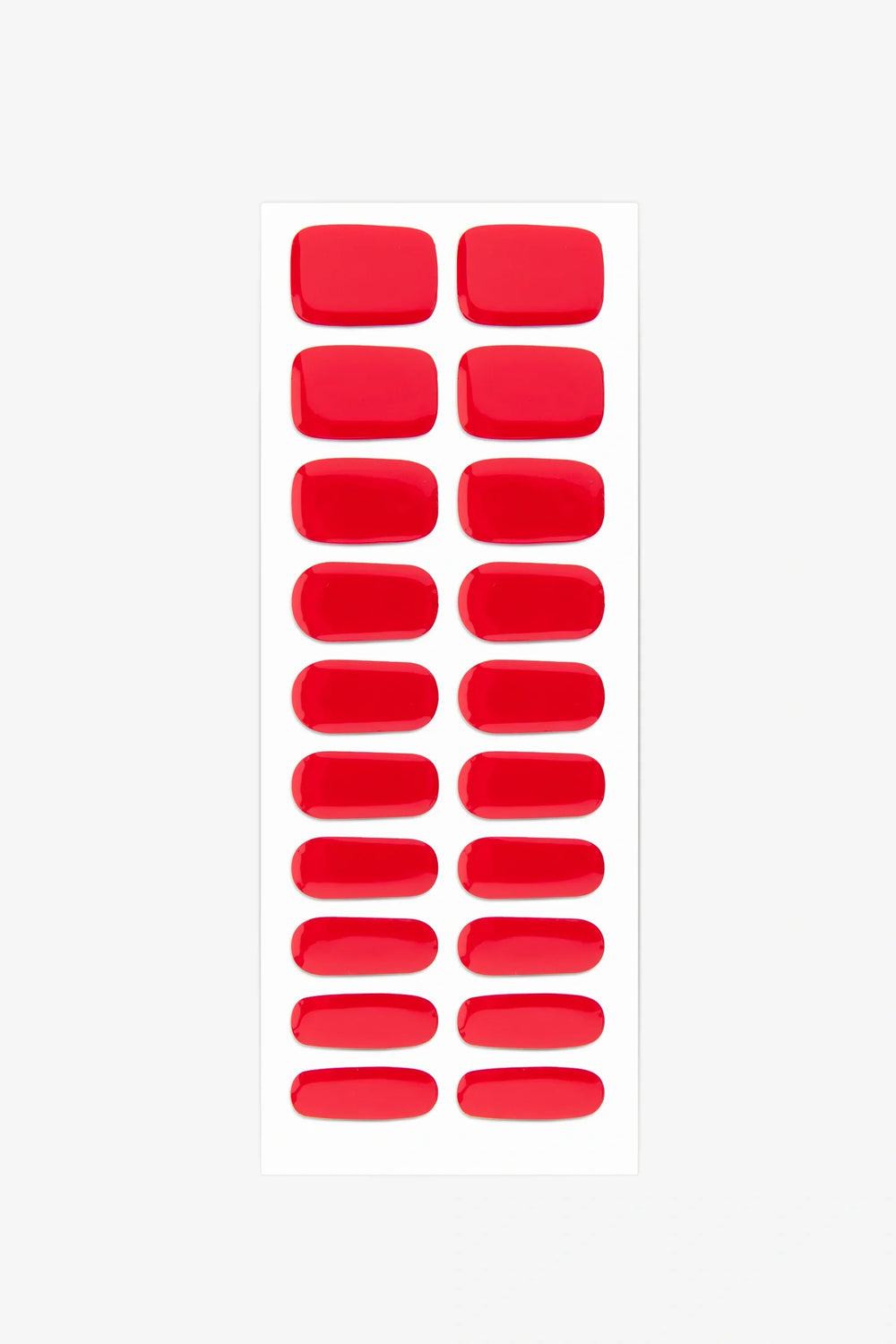 Full sheet of Red Velvet UV-free gel nail stickers displaying various sizes on a white background.