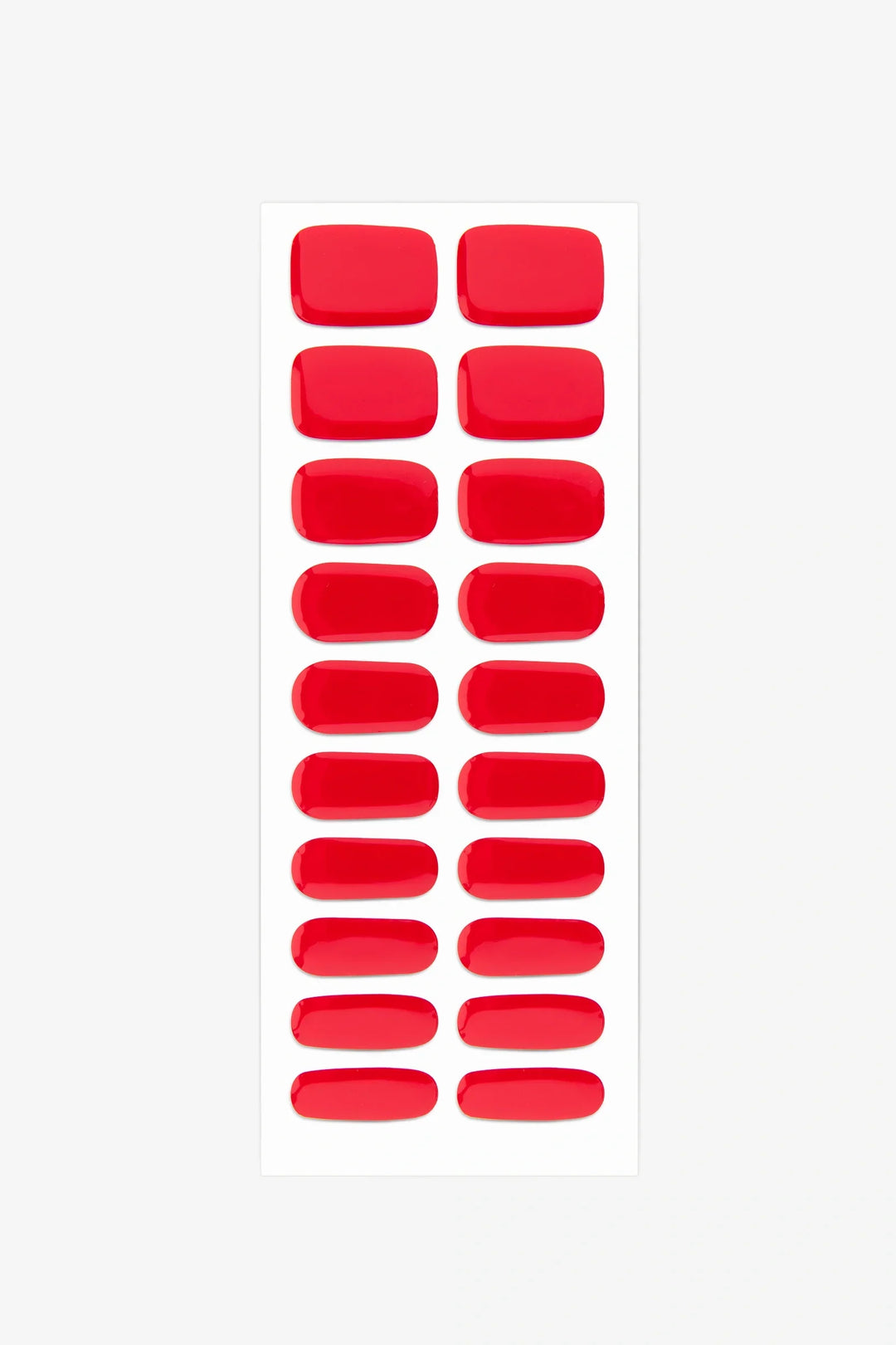 Full sheet of Red Velvet UV-free gel nail stickers displaying various sizes on a white background.
