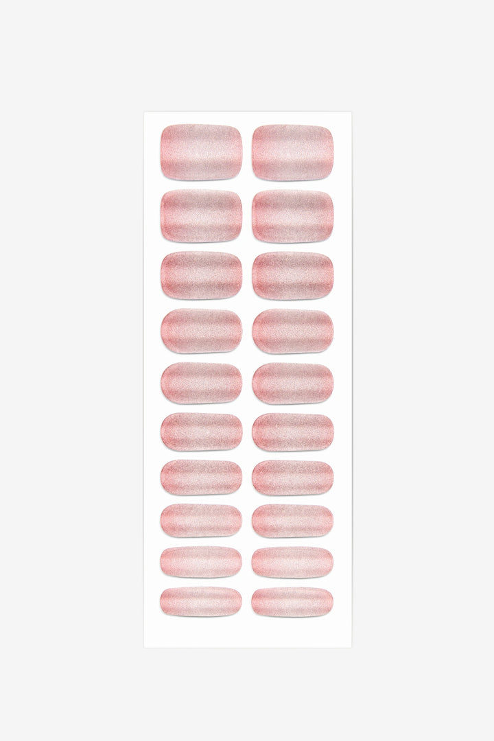 Full sheet of Rose Gold Cat Eye semi-cured gel nail stickers displaying various sizes on a white background.