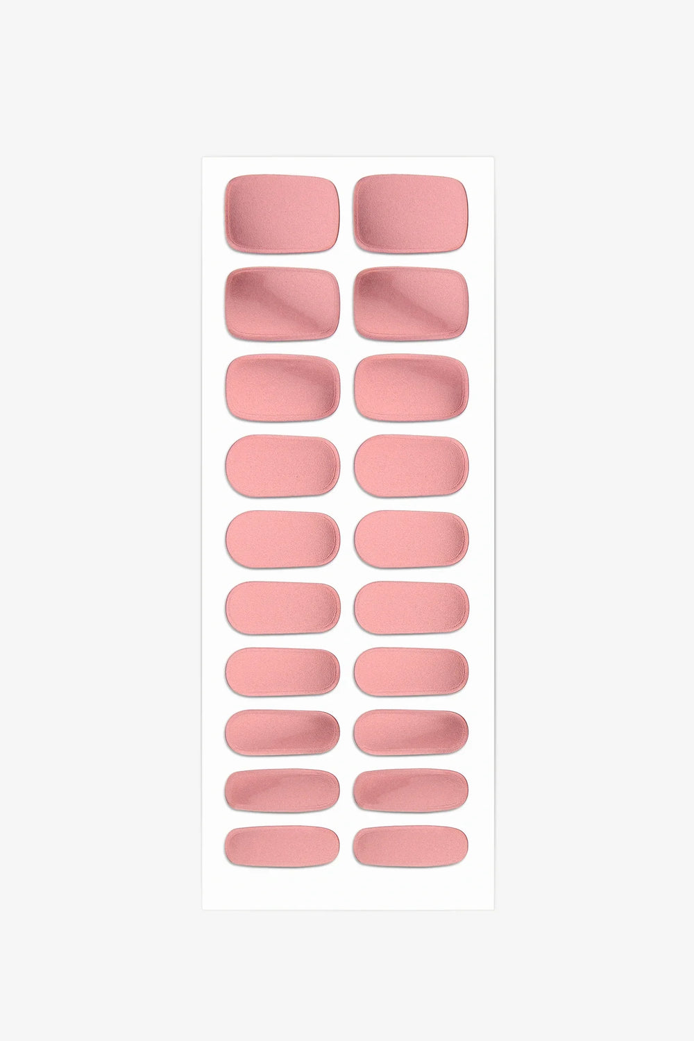 Full sheet of Rose Quartz semi-cured gel nail stickers displaying various sizes on a white background.