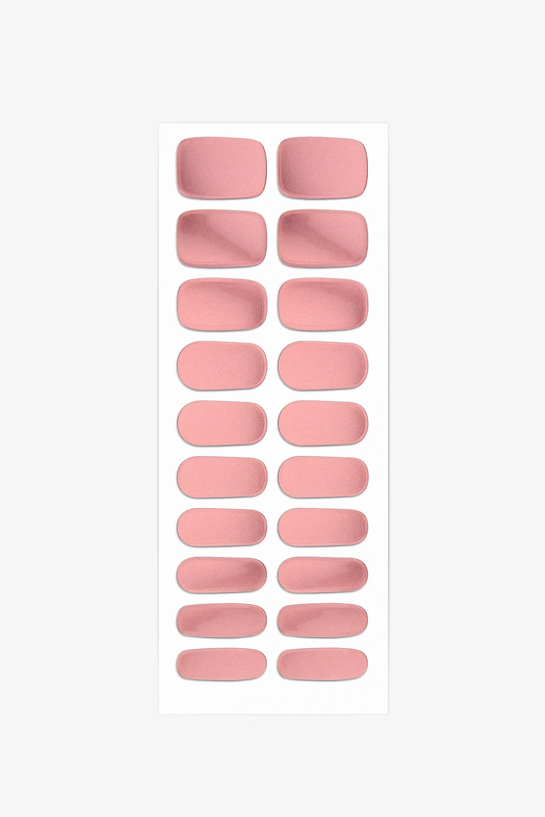 Full sheet of Rose Quartz semi-cured gel nail stickers displaying various sizes on a white background.
