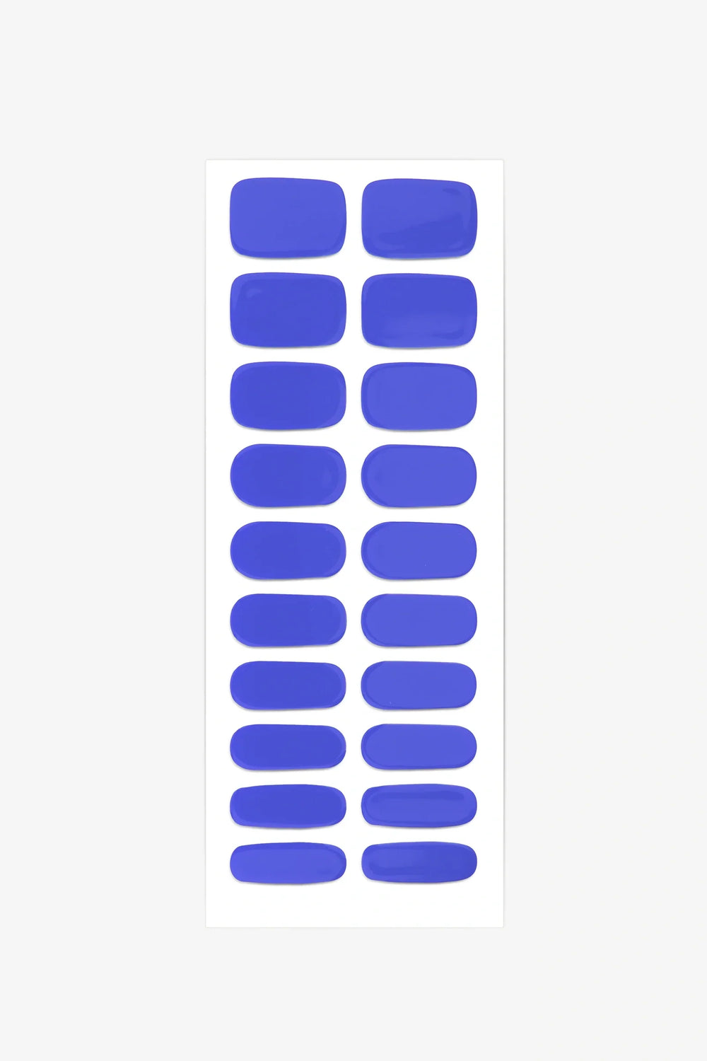 Full sheet of Royal Blue semi-cured gel nail stickers displaying various sizes on a white background.