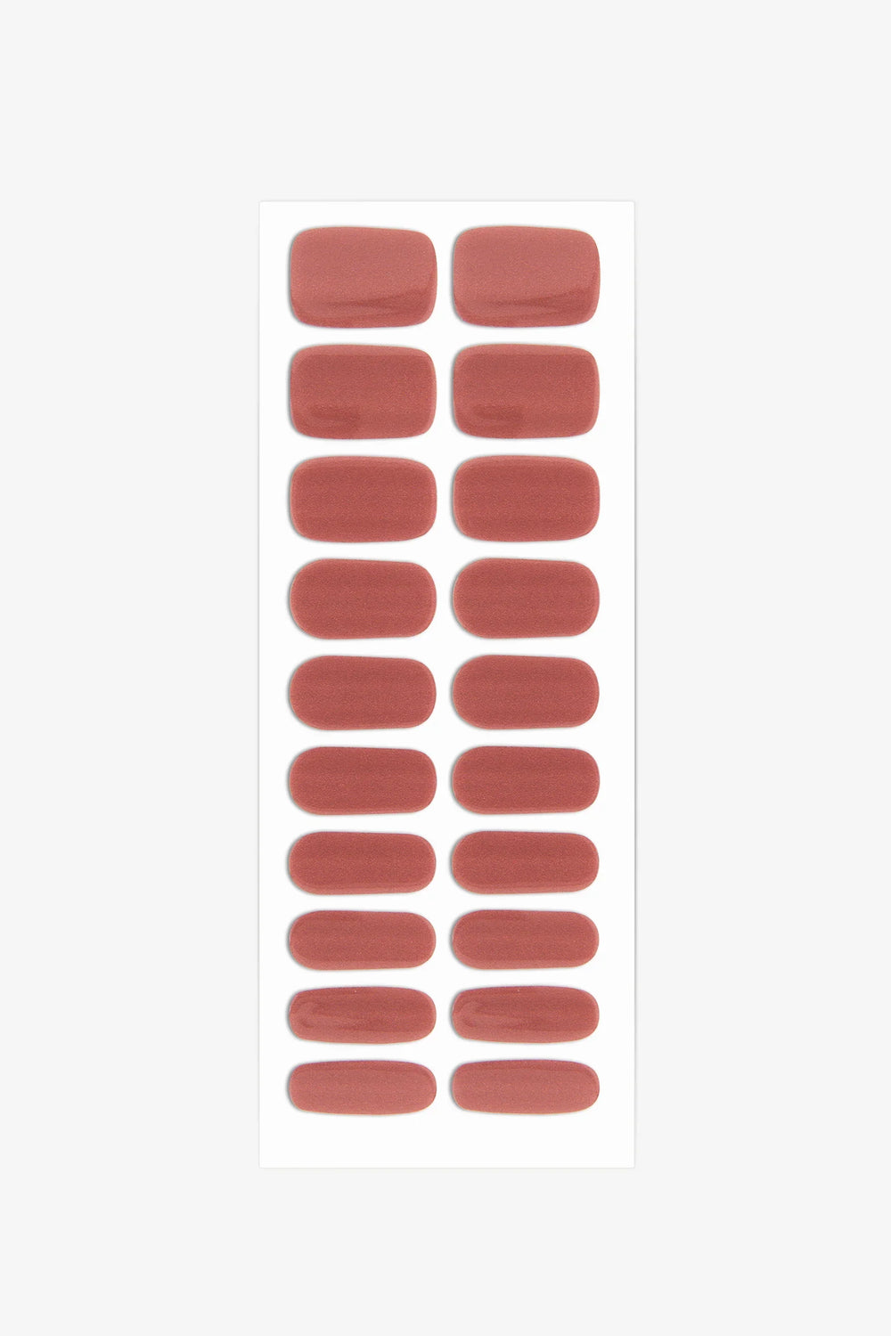 Sheet of semi-cured gel nail wraps in rust-red tones with a magnetic shimmer and smooth, high-gloss surface.