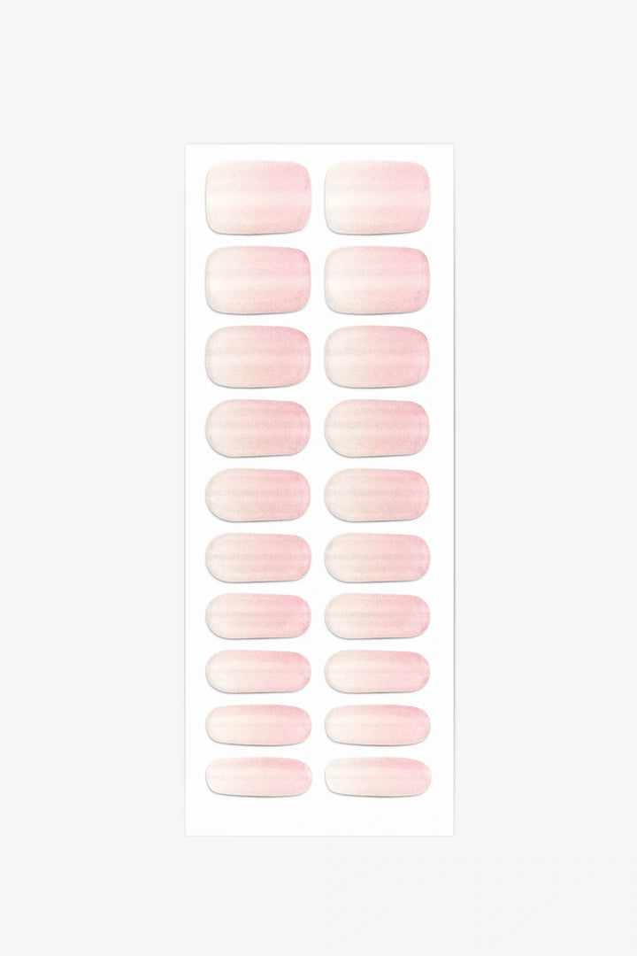 Full sheet of Sheer Blush Cat Eye UV-free gel nail stickers displaying various sizes on a white background.