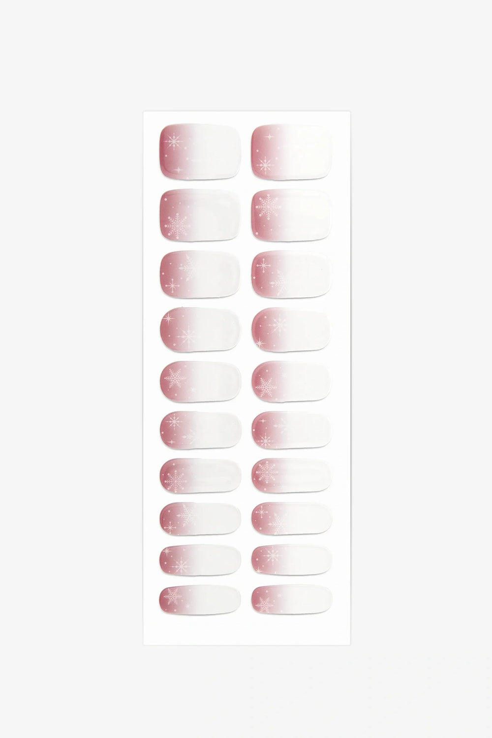 Full sheet of Snowflake Boomer semi-cured gel nail stickers displaying various sizes on a white background.