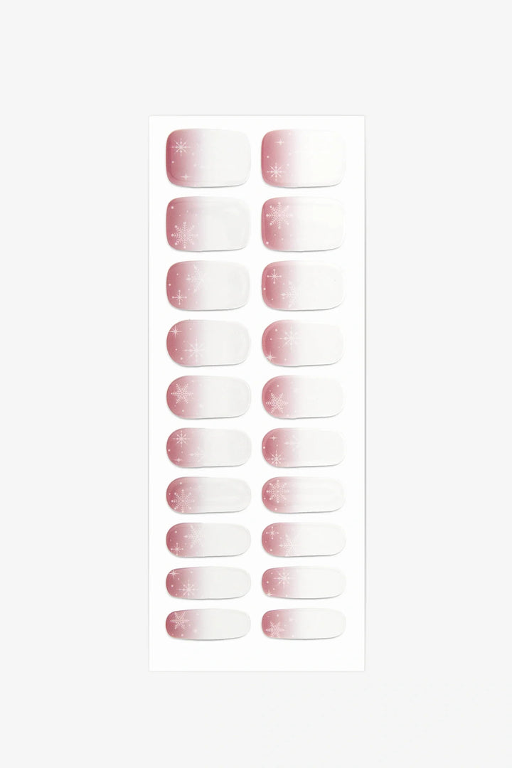 Full sheet of Snowflake Boomer semi-cured gel nail stickers displaying various sizes on a white background.