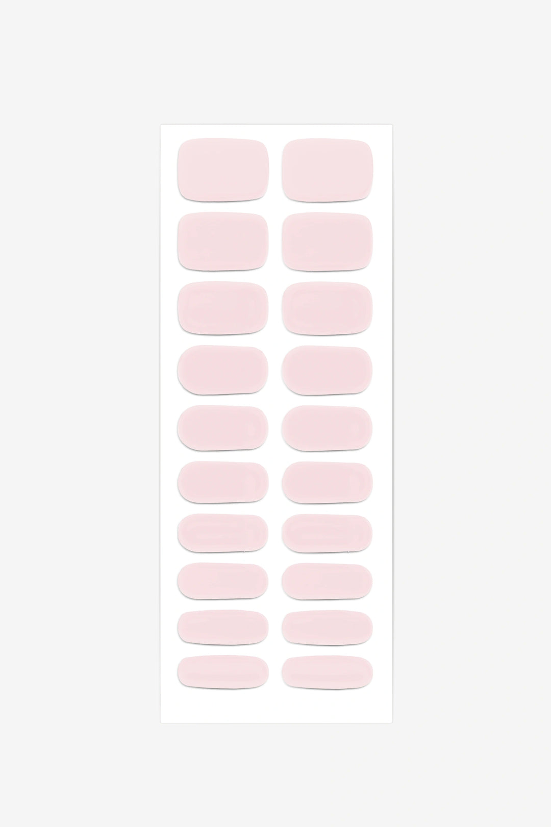 Full sheet of Soft Pink semi-cured gel nail stickers displaying various sizes on a white background.