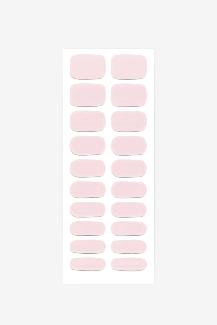 Full sheet of Soft Pink semi-cured gel nail stickers displaying various sizes on a white background.