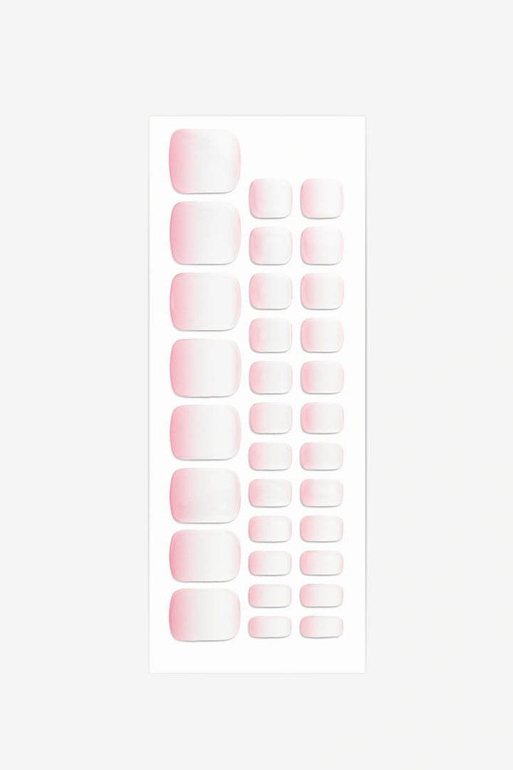 Full sheet of Soft Rose Pink semi-cured gel toenail stickers displaying various sizes on a white background.