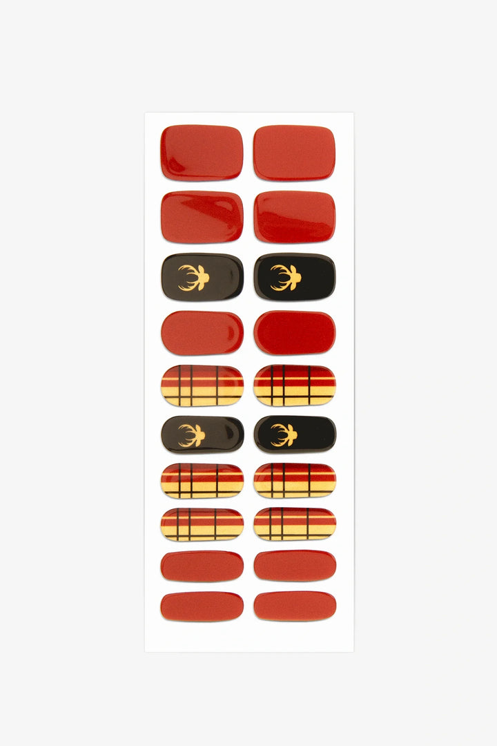 Full sheet of Stag Party semi-cured gel nail stickers displaying various sizes on a white background.