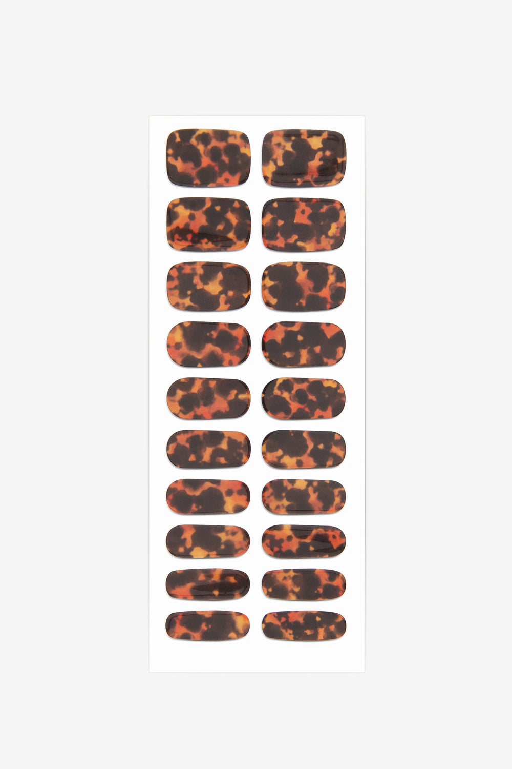 Full sheet of Tortoiseshell semi-cured gel nail stickers displaying various sizes on a white background.