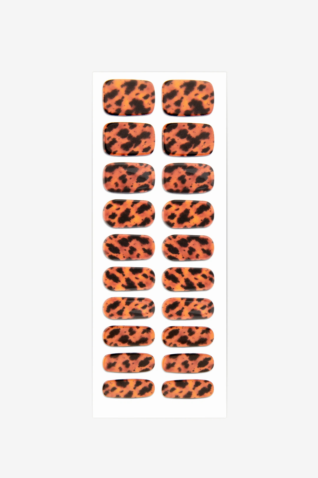 Full sheet of Tortoiseshell UV-free gel nail stickers displaying various sizes on a white background.