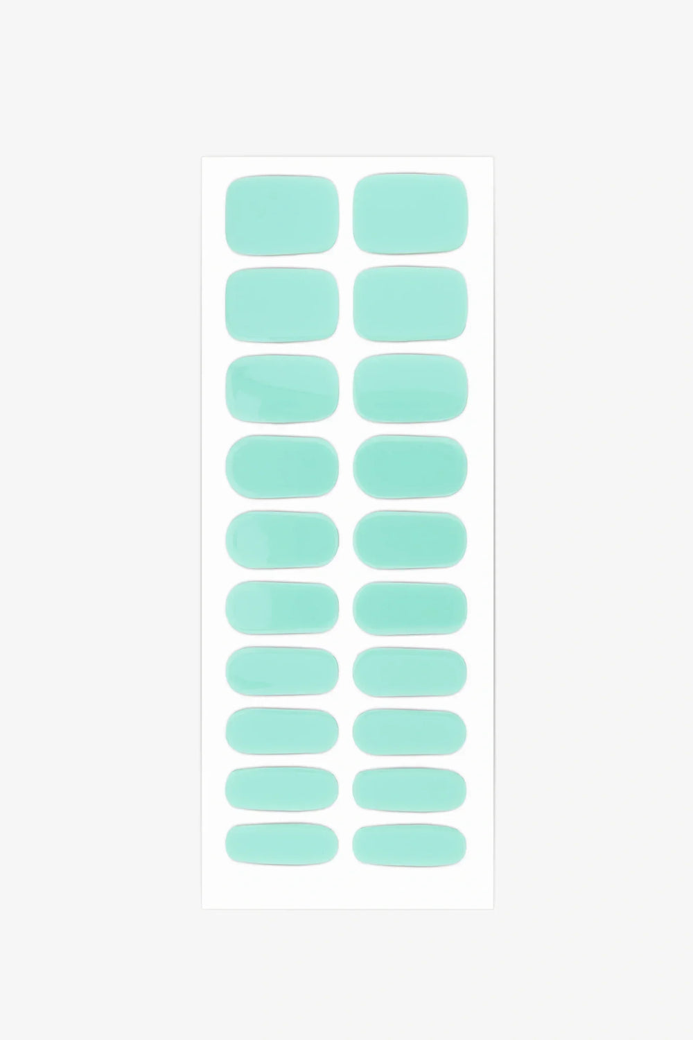 Sheet of semi-cured gel nail wraps in bright turquoise aqua tones with a smooth, glossy surface.