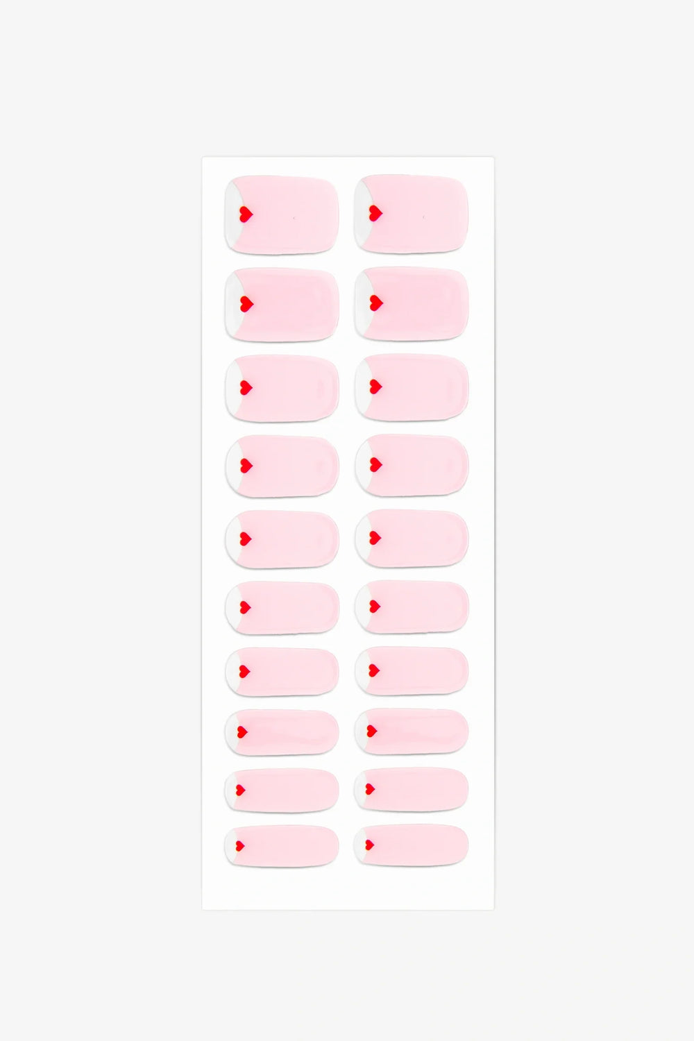 Full sheet of Valentine Pink semi-cured gel nail stickers displaying various sizes on a white background.