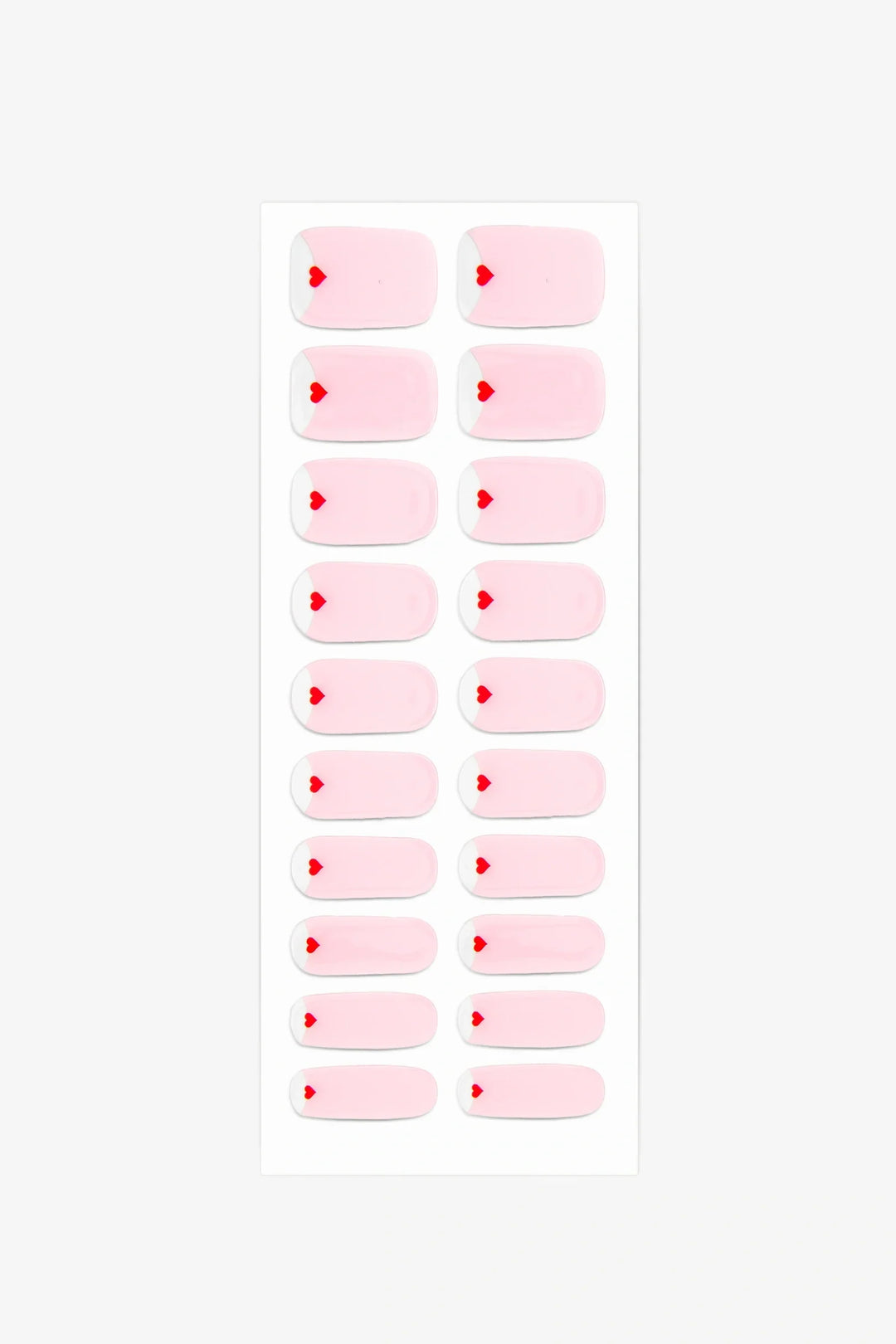 Full sheet of Valentine Pink semi-cured gel nail stickers displaying various sizes on a white background.